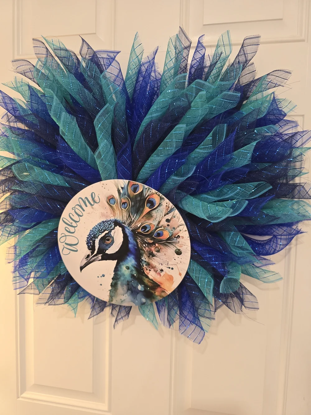 Peacock Welcome Wreath in Teal & Royal Blue